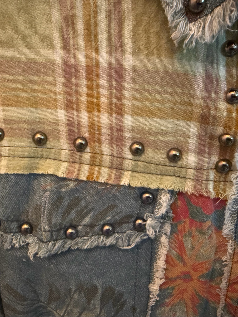 POL Patchwork Light Blue Denim Jacket with Floral & Plaid Accents - Picture 10 of 14